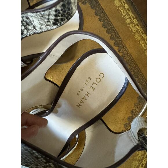Cole Haan Women 5.5 Slingback Leather Python Print Heeled Sandals Chunky Heels - Picture 3 of 8
